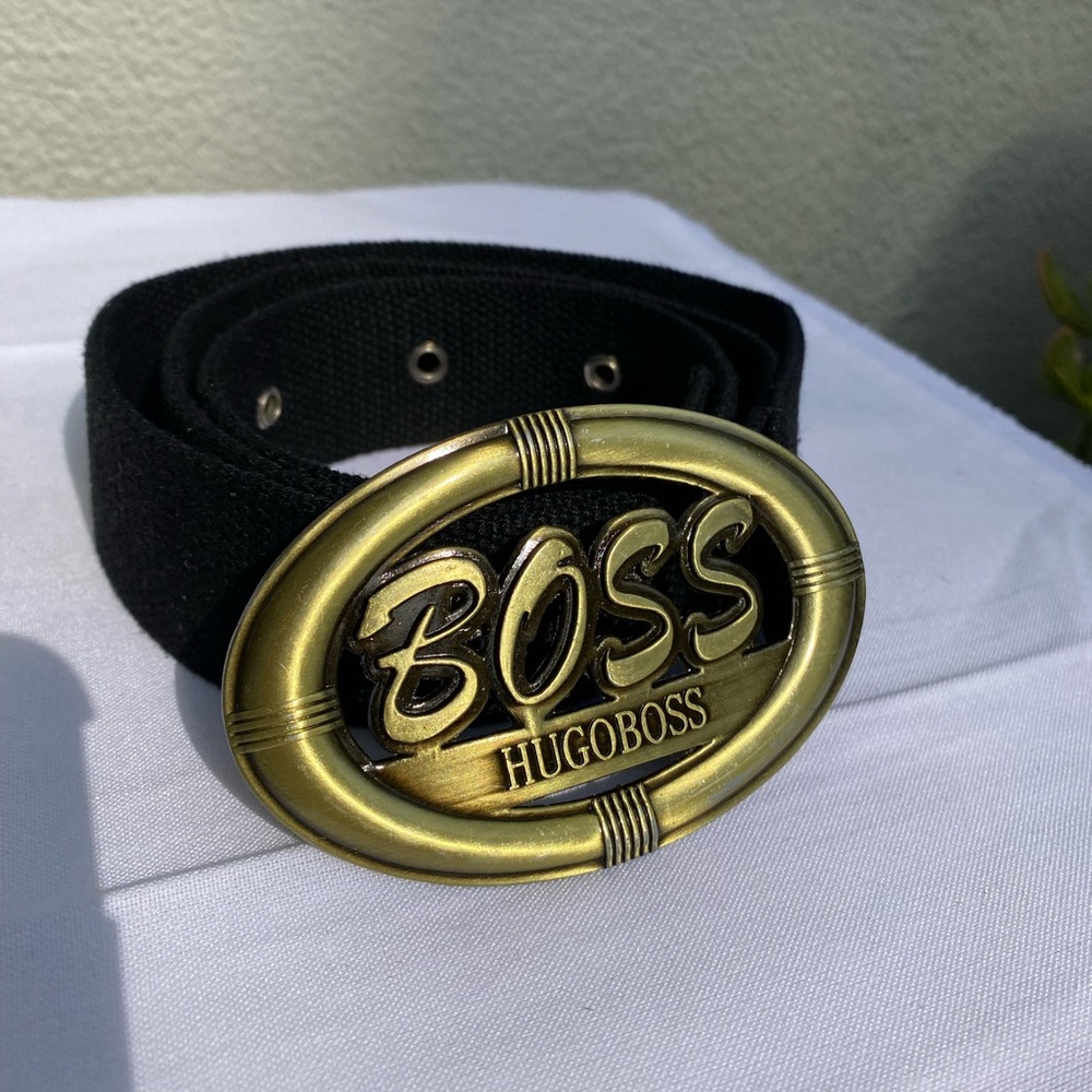 Faux Hugo Boss Canvas Cloth Black Belt 1-1/2” wide. 44” long